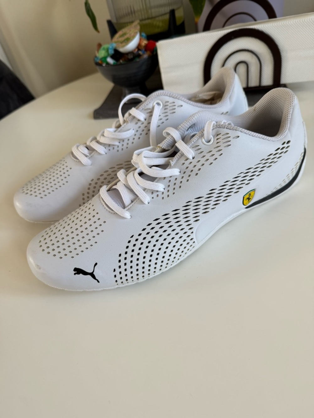 Puma x Ferrari White Low-Profile Men's Performance Sneakers with Black Accents
